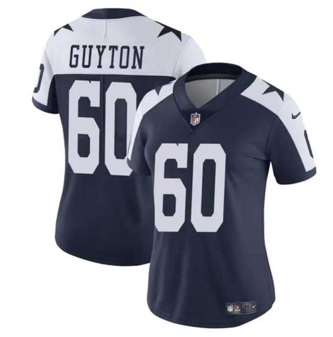 Women%27s Dallas Cowboys #60 Tyler Guyton Navy White 2024 Draft Vapor Thanksgiving Limited Stitched Jersey Dzhi